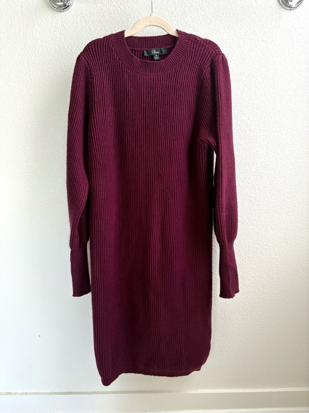 Lulus Loving you Fondly Burgundy Ribbed Knit Sweater Dress